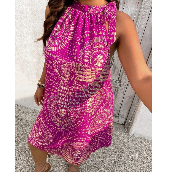 Boho Floral Print Halter Sleeveless Midi Dress - Picture 1 of 5